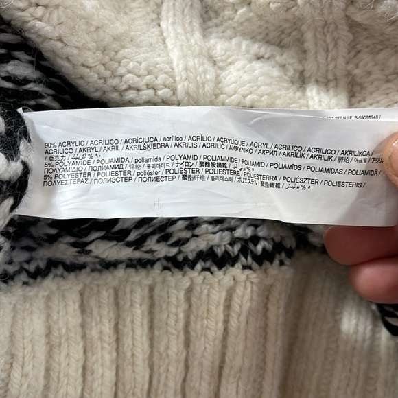 MANGO Women's Jacquard Knitted Sweater White Black Sz XL Fair Isle Cable Knit - Picture 11 of 12